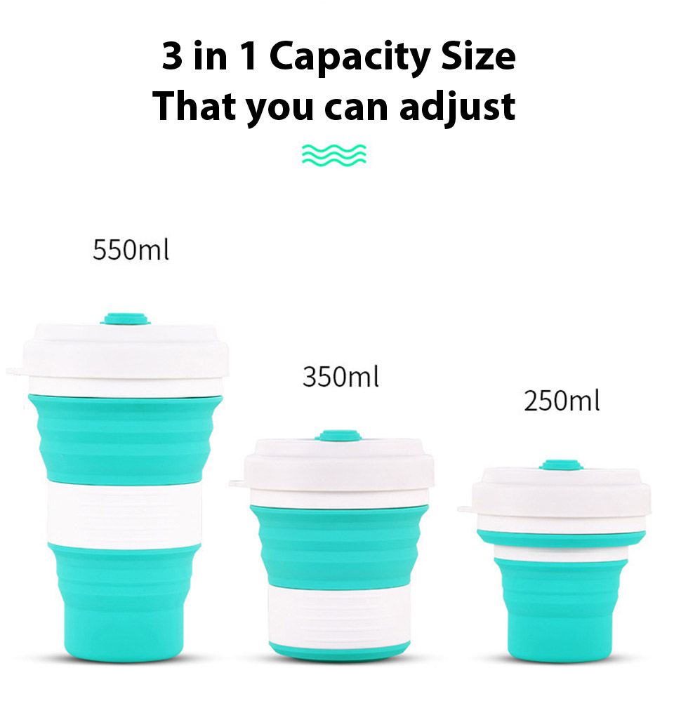 Collapsible Coffee Cup 3-in-1 Size 250~350~550ml - Heat / Cold Resistant