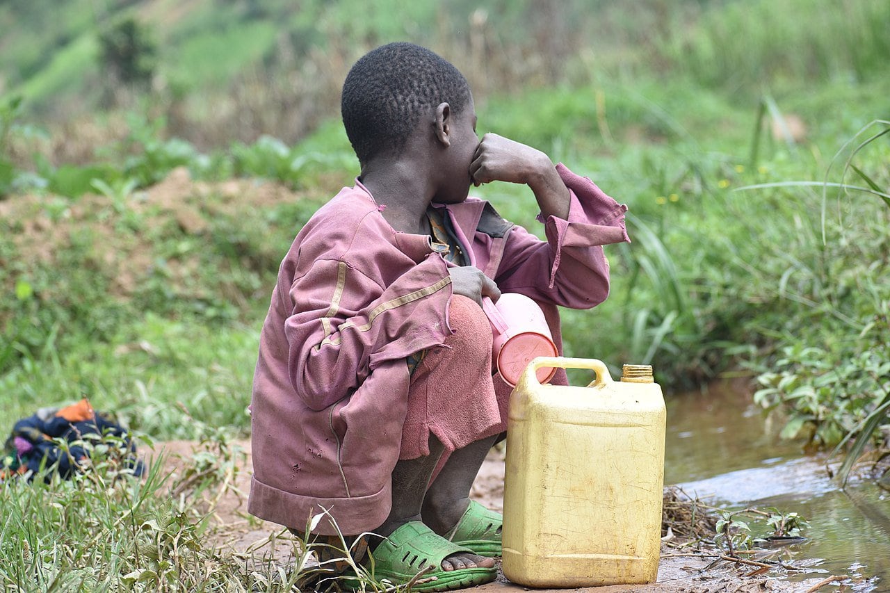 A boy fetching water in Rugezi Swamp. Photo by Joseph Lionceau Wikimedia Commons