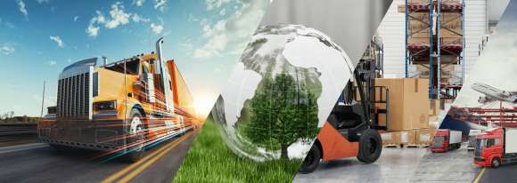 High-quality 3D rendering illustration showcasing modern logistics, sustainable transportation, and global supply chain solutions.