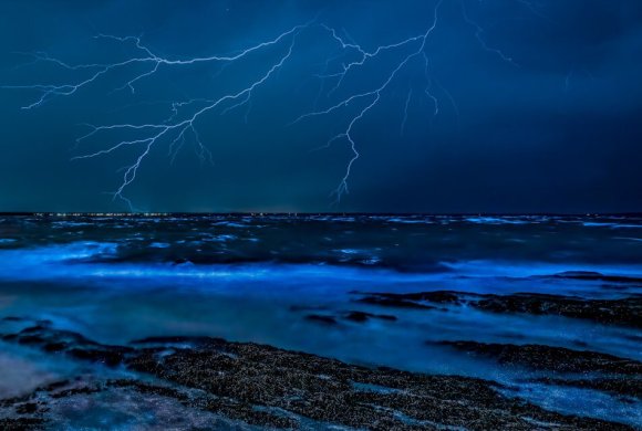 body of water under storm